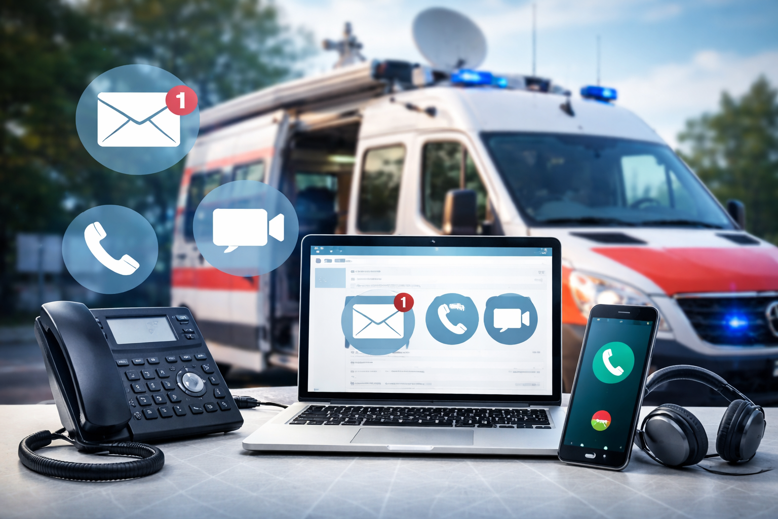 Telefonie, E-Mail und Videokommunikation im ELW